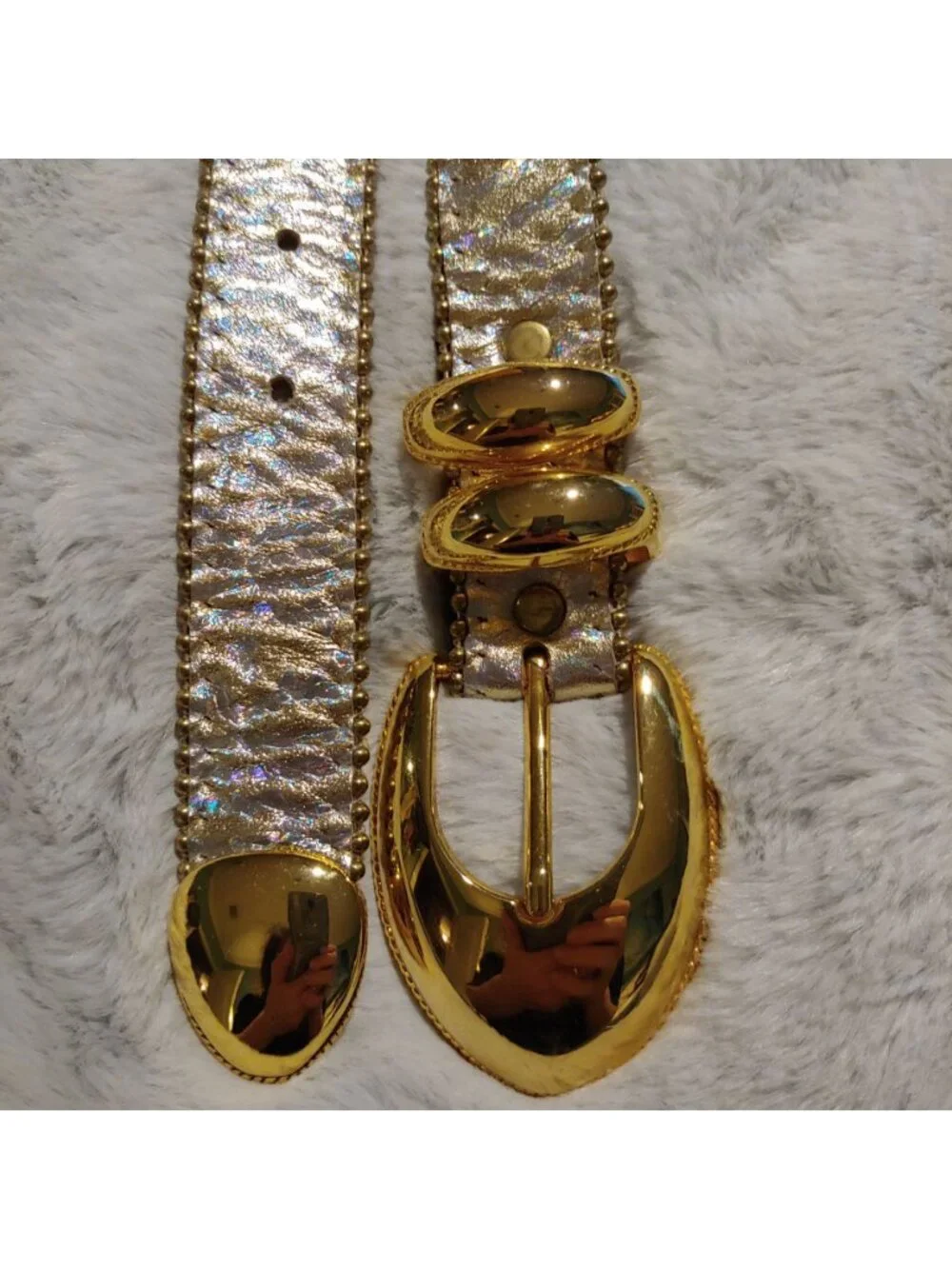 B.B. Simon Belt 36 Iridescent Silver Gold Beaded Y2K Runway Maximalist Designer